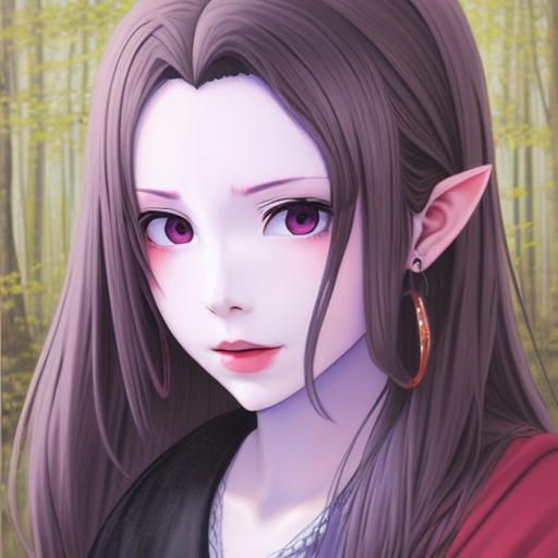 02459-3638166557-anime magical woman, mixed race scandinavian beautiful dark elf woman walking through forest, closeup portrait, paint dithering,.png